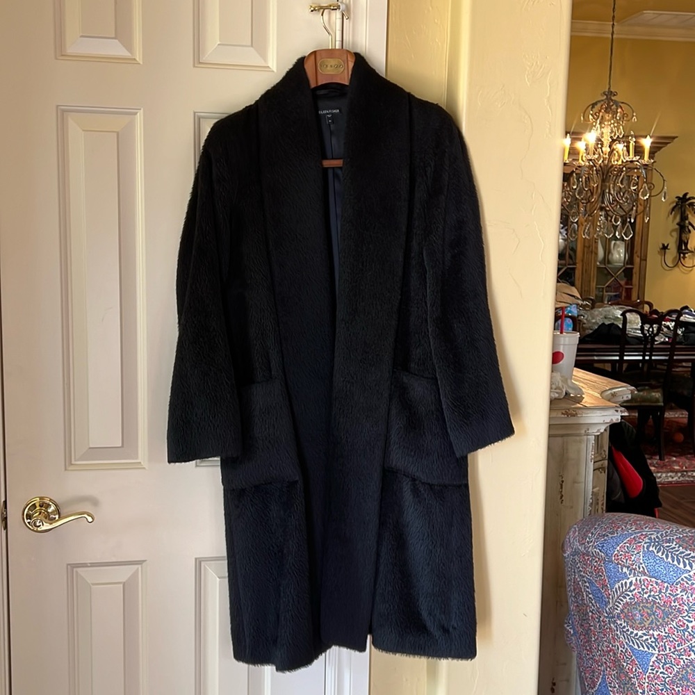 Eileen Fisher black coat.  Silk lined. Alpaca & wool.
